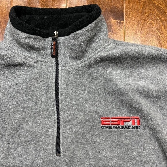 ESPN Magazine Vintage Y2K 1/4 Zip Fleece Gray Pullover Sweater Men's X-Large - Picture 2 of 8